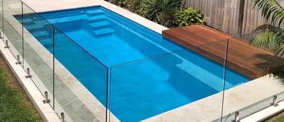 Fibreglass swimming pool in an Australian backyard